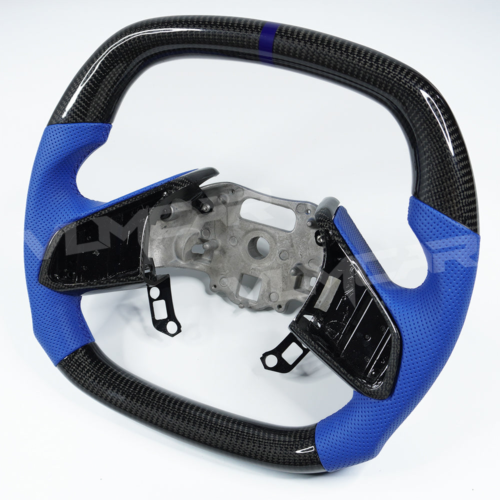 Private custom carbon fiber steering wheel For Chevrolet/Chevy Corvette C8/ blue perforated leather