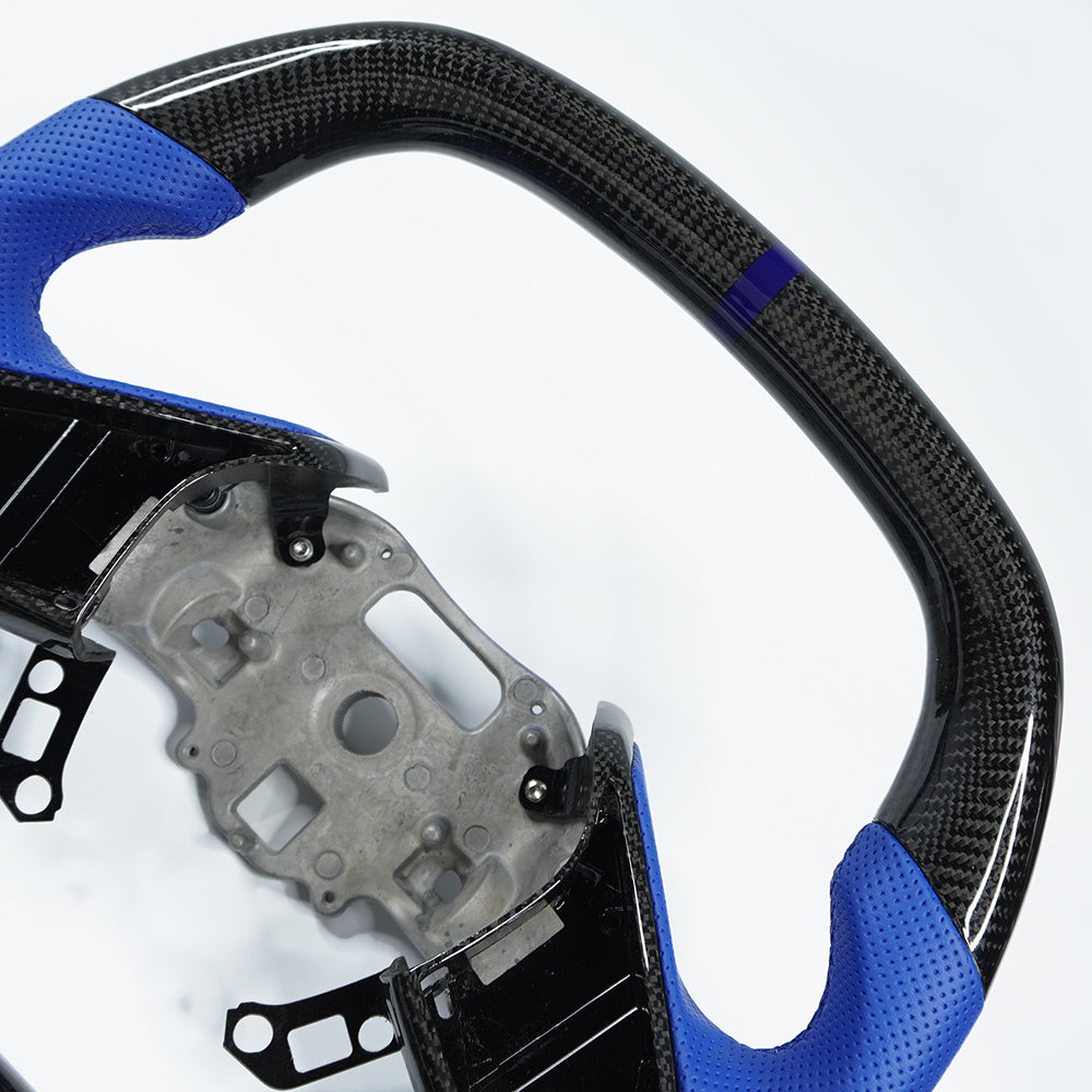Private custom carbon fiber steering wheel For Chevrolet/Chevy Corvette C8/ blue perforated leather