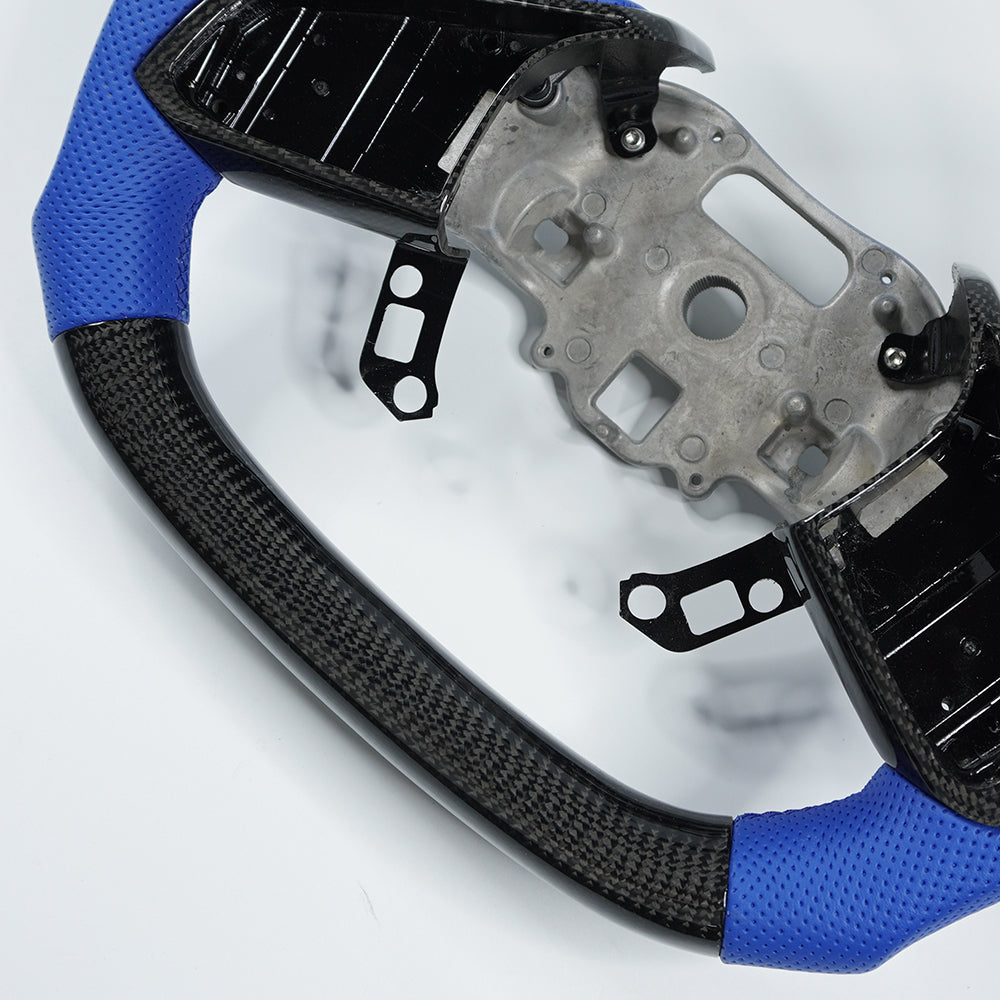 Private custom carbon fiber steering wheel For Chevrolet/Chevy Corvette C8/ blue perforated leather