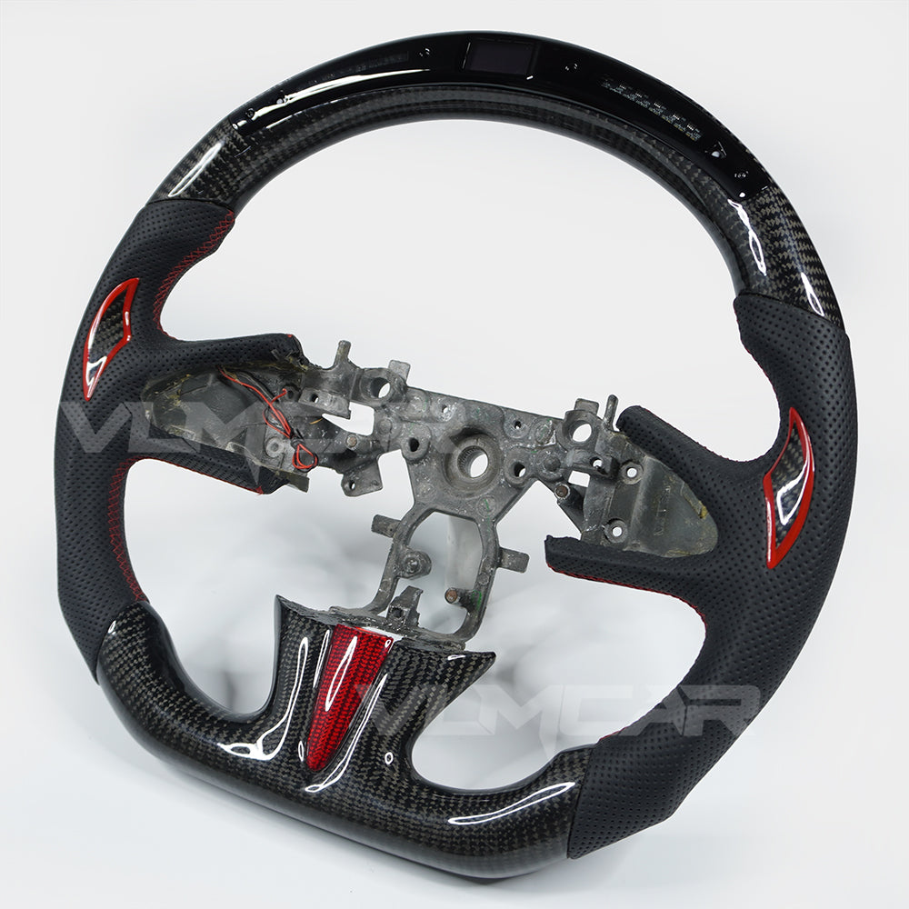 Private custom glossy Carbon Fiber steering wheel with LED displlay For Infiniti Q50/ perforate leather&red trim