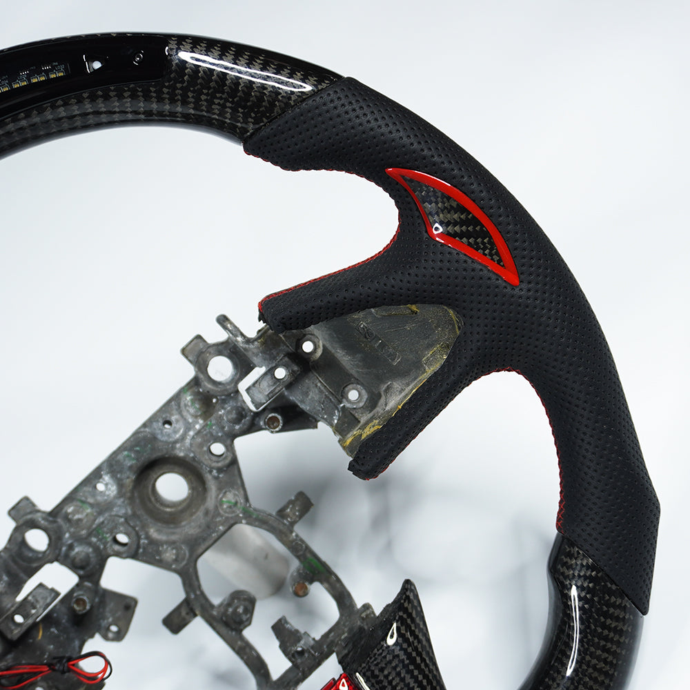 Private custom glossy Carbon Fiber steering wheel with LED displlay For Infiniti Q50/ perforate leather&red trim