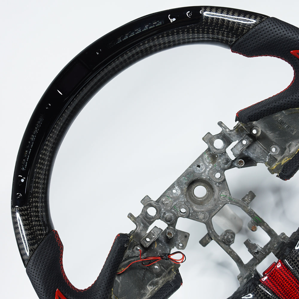 Private custom glossy Carbon Fiber steering wheel with LED displlay For Infiniti Q50/ perforate leather&red trim