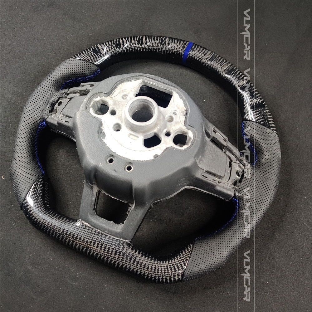 Private custom carbon fiber steering wheel with perforated leather for Volkswagen golf mk7/7.5/DSG/with R logo