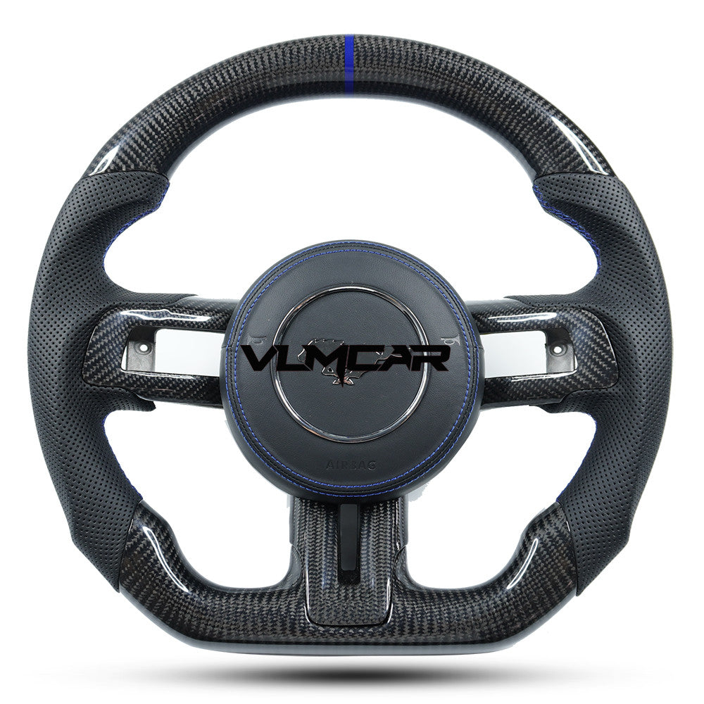 Private custom leather carbon fiber steering wheel with For Ford Mustang