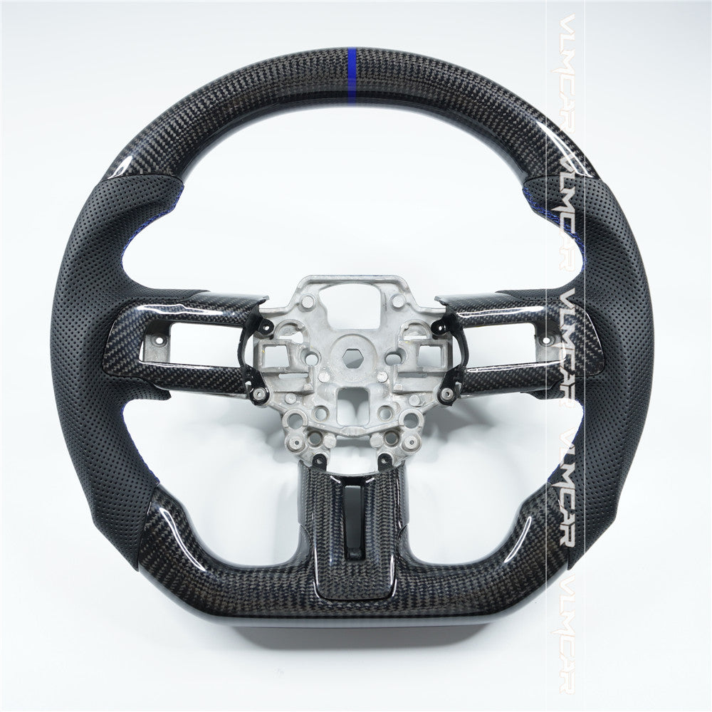 Private custom leather carbon fiber steering wheel with For Ford Mustang