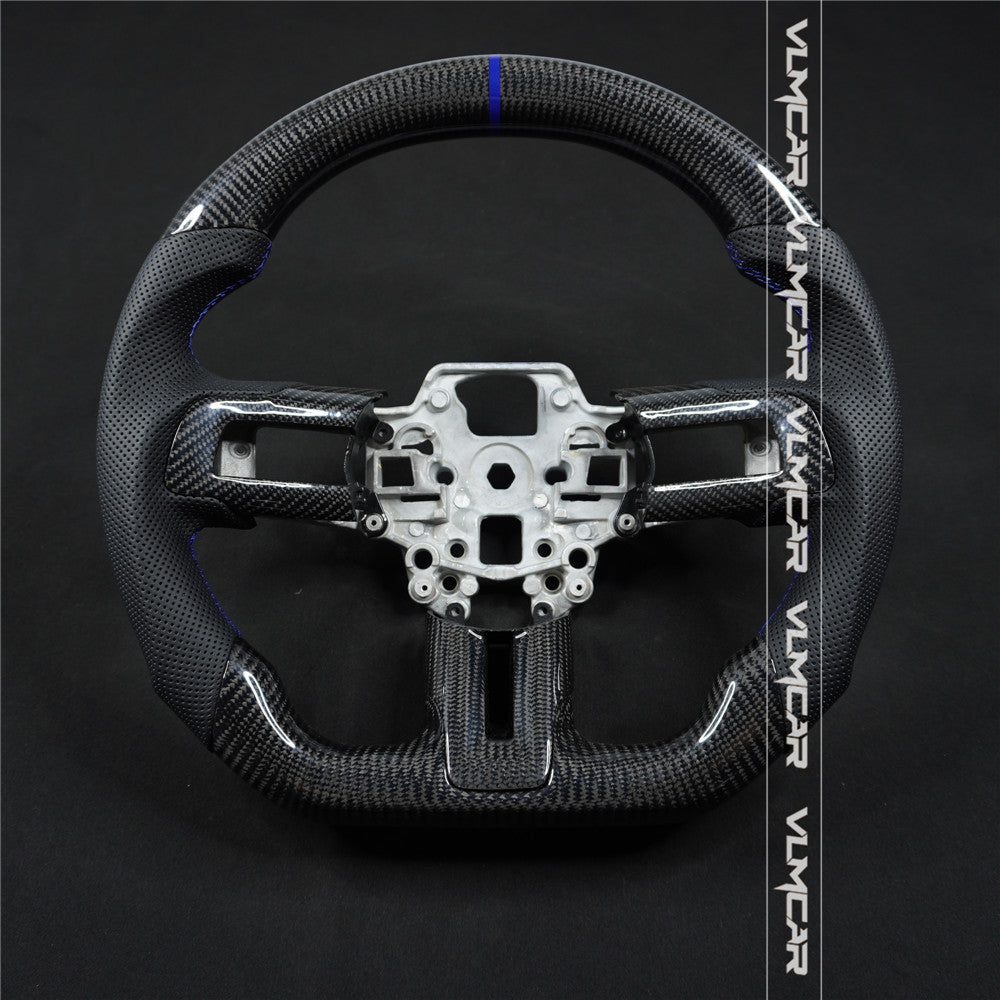 Private custom leather carbon fiber steering wheel with For Ford Mustang