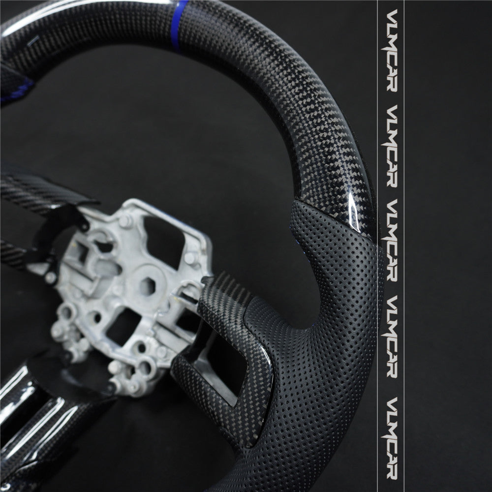 Private custom leather carbon fiber steering wheel with For Ford Mustang
