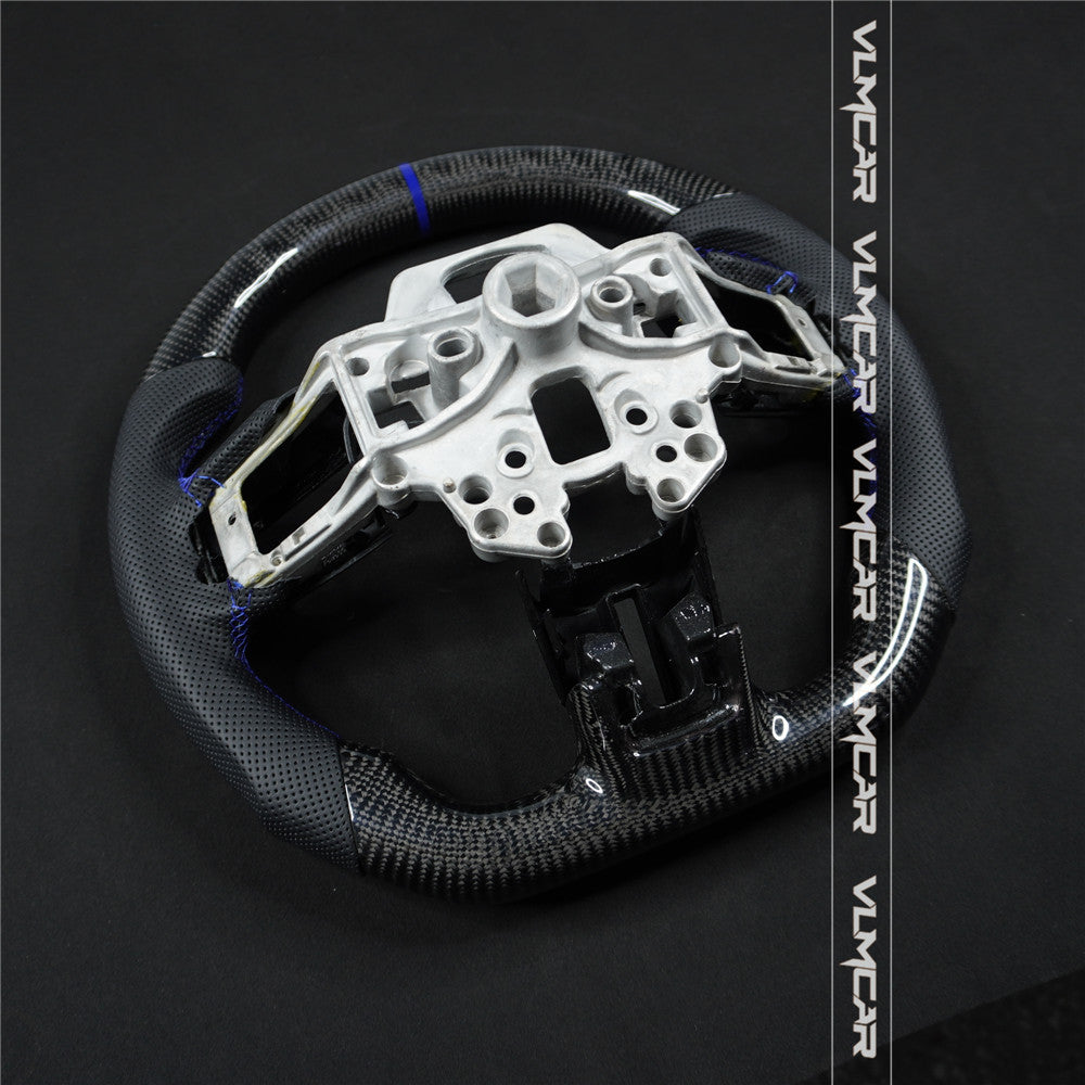 Private custom leather carbon fiber steering wheel with For Ford Mustang