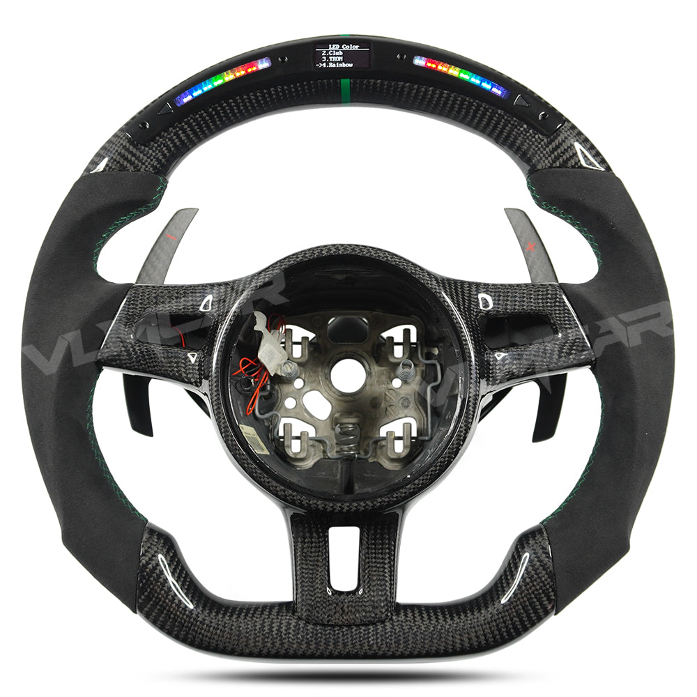 Custom carbon fiber Steering Wheels for Porsche 911, GT3, Boxster, Cayman, Cayenne, & Panamera| 2009 – 2016/with led display