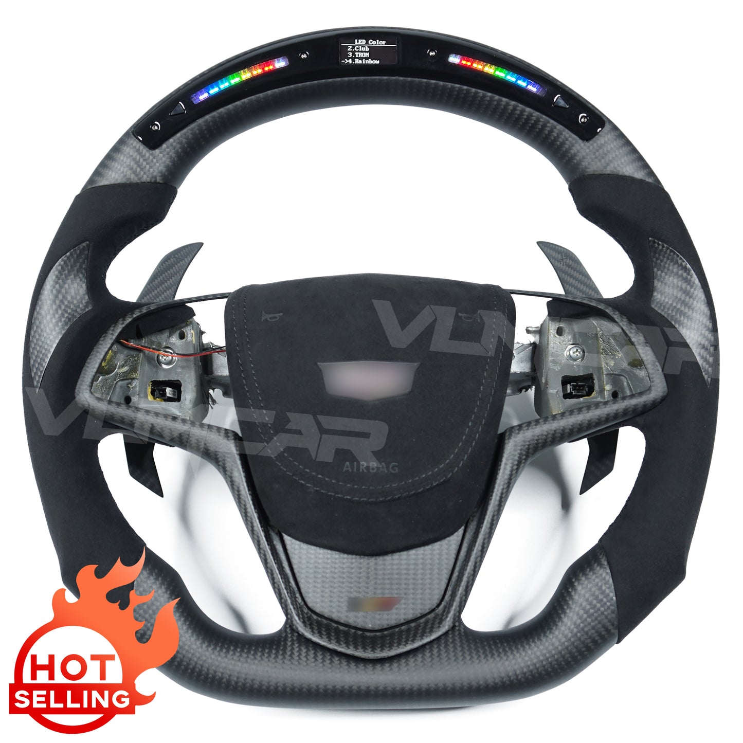 Private custom Matte carbon fiber steering wheel for Cadillac ATS/CTS-V with LED display & shift paddle & Alcantara