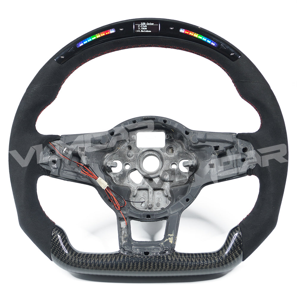 Private custom glossy carbon fiber steering wheel with LED display &suede (Alcantara) for Volkswagen golf mk7/7.5