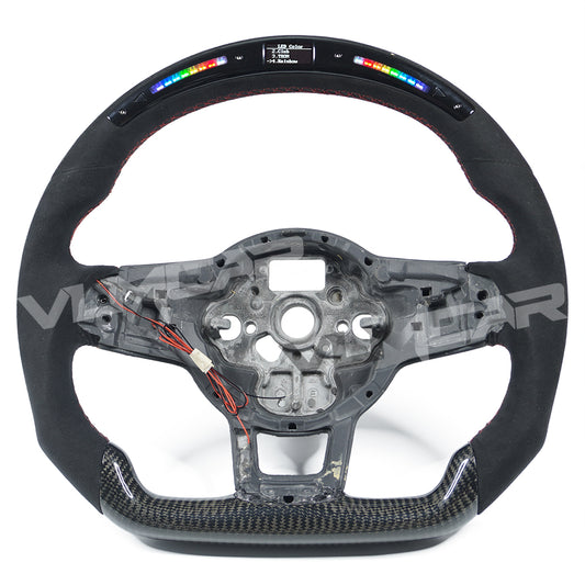 Private custom glossy carbon fiber steering wheel with LED display &suede (Alcantara) for Volkswagen golf mk7/7.5