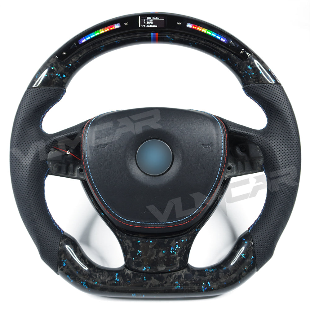 Private custom forged carbon fiber steering wheel for BMW 5 series F10/ blue tinfoil & perforare leather