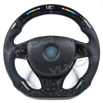 Private custom forged carbon fiber steering wheel for BMW 5 series F10/ blue tinfoil & perforare leather
