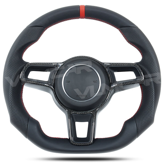 Private custom  full leather Steering Wheel for Porsche [2015-2019] 911/718/ Macan/Panamera/Cayenne with carbon fiber trim