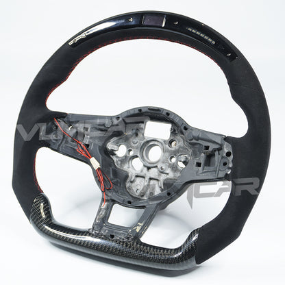 Private custom glossy carbon fiber steering wheel with LED display &suede (Alcantara) for Volkswagen golf mk7/7.5