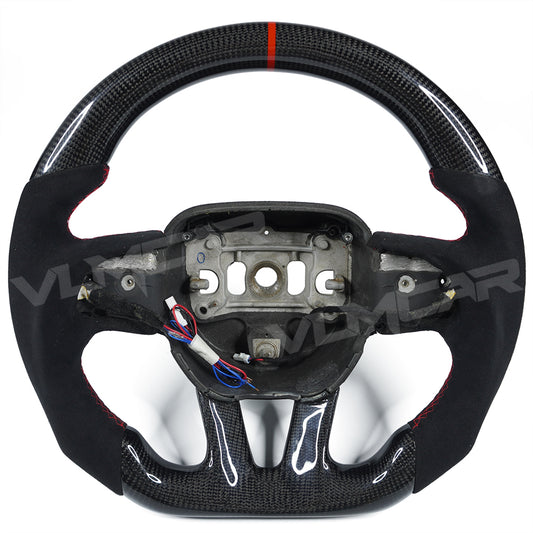 Private custom carbon fiber steering wheel with glossy carbon & suede (Alcantara) for Dodge Challenger