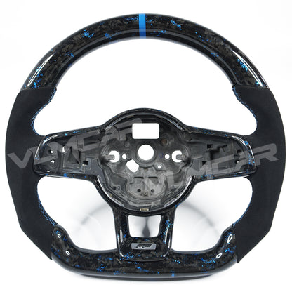 Private custom forged carbon fiber steering wheel for vw golf mk7/7.5 / blue tinfoil & suede (Alcantara)