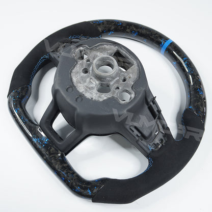 Private custom forged carbon fiber steering wheel for vw golf mk7/7.5 / blue tinfoil & suede (Alcantara)