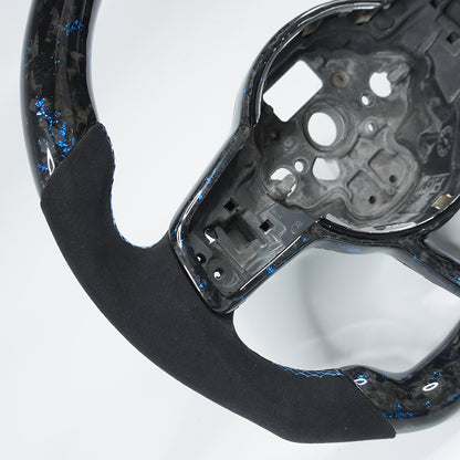 Private custom forged carbon fiber steering wheel for vw golf mk7/7.5 / blue tinfoil & suede (Alcantara)