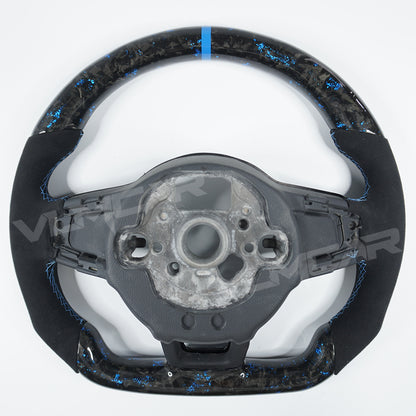 Private custom forged carbon fiber steering wheel for vw golf mk7/7.5 / blue tinfoil & suede (Alcantara)