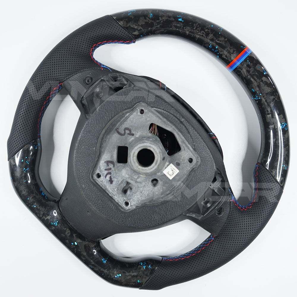 Private custom forged carbon fiber steering wheel for BMW 5 series F10/ blue tinfoil & perforare leather