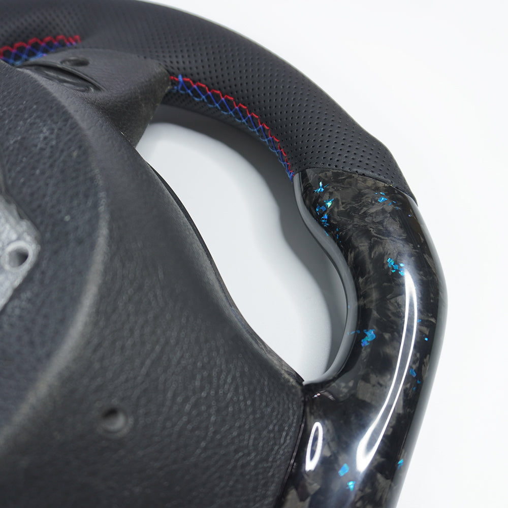 Private custom forged carbon fiber steering wheel for BMW 5 series F10/ blue tinfoil & perforare leather