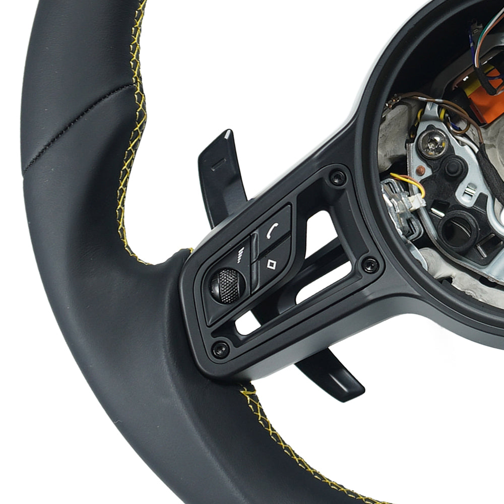 Private custom full leather Steering Wheel for Porsche 911 (991.2) / GT3/GT3RS(991) / 718 Boxster/Cayman (982) / Cayenne (958.2) / Panamera (971) / Macan(95B) | 2014-2019/ without rotate button