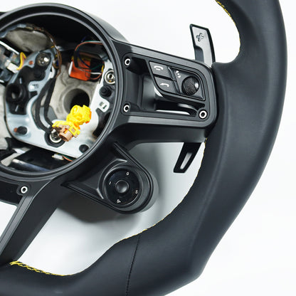 Private custom full leather Steering Wheel for Porsche 911 (991.2) / GT3/GT3RS(991) / 718 Boxster/Cayman (982) / Cayenne (958.2) / Panamera (971) / Macan(95B) | 2014-2019/ without rotate button