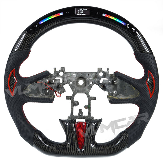 Private custom glossy Carbon Fiber steering wheel with LED displlay For Infiniti Q50/ perforate leather&red trim