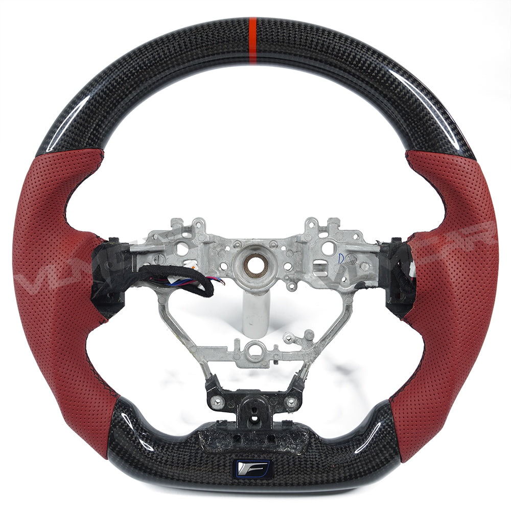 Private custom glossy carbon fiber steering wheel with red perforate leather for LEXUS IS/ISF/ES/RX/RC/RCF