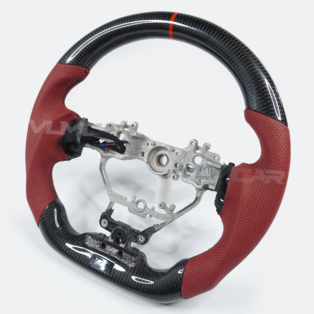 Private custom glossy carbon fiber steering wheel with red perforate leather for LEXUS IS/ISF/ES/RX/RC/RCF