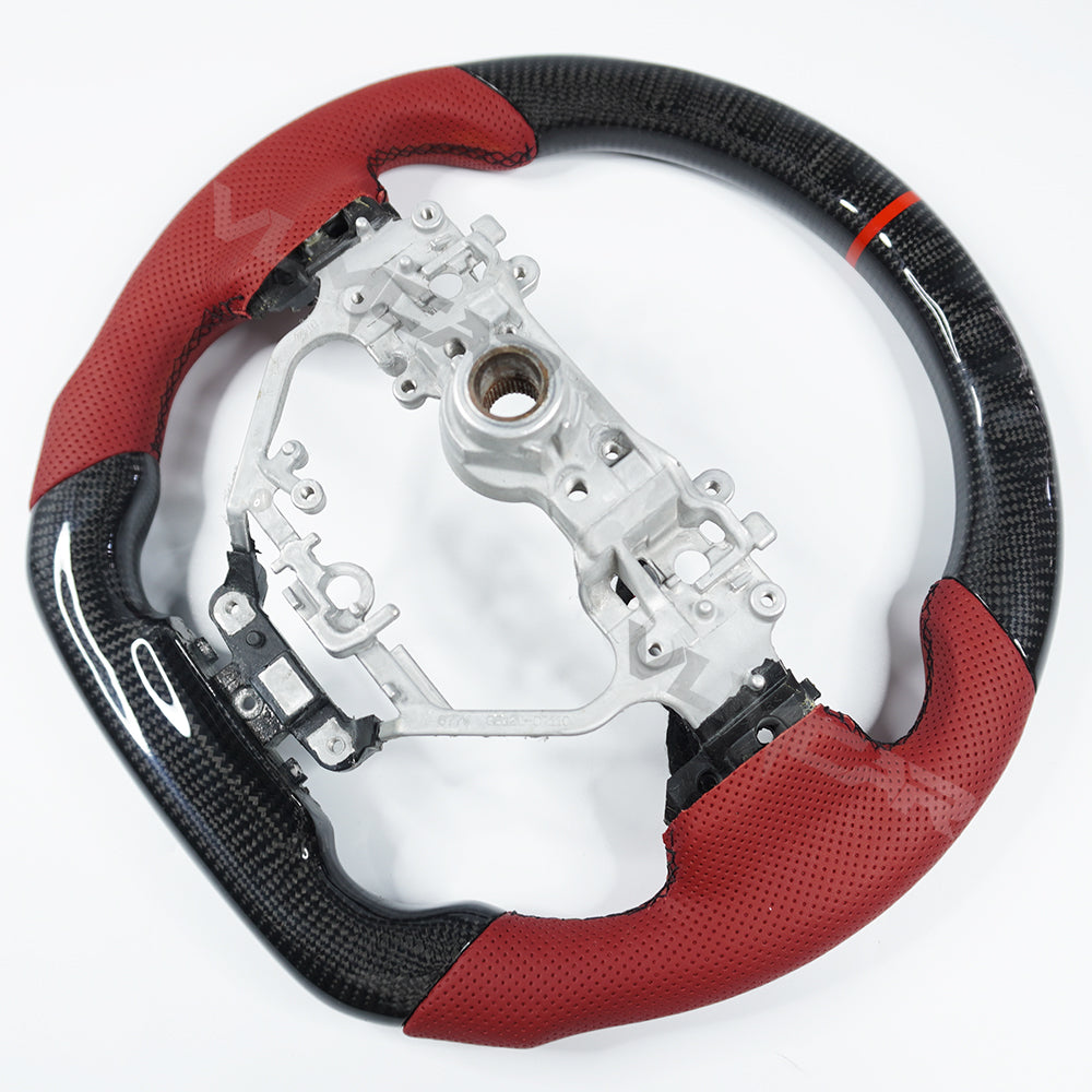 Private custom glossy carbon fiber steering wheel with red perforate leather for LEXUS IS/ISF/ES/RX/RC/RCF