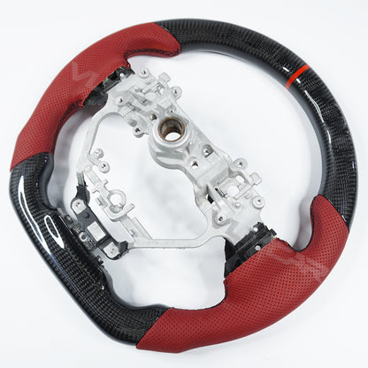 Private custom glossy carbon fiber steering wheel with red perforate leather for LEXUS IS/ISF/ES/RX/RC/RCF