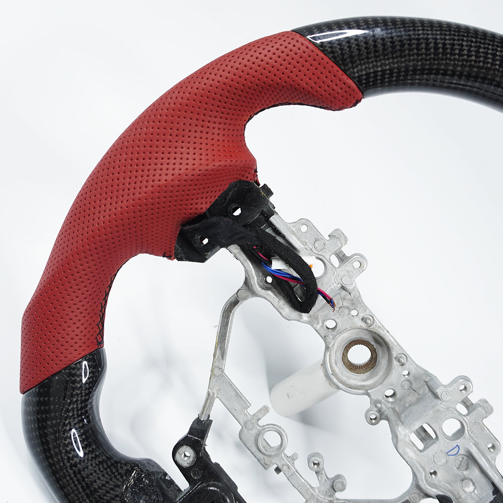 Private custom glossy carbon fiber steering wheel with red perforate leather for LEXUS IS/ISF/ES/RX/RC/RCF
