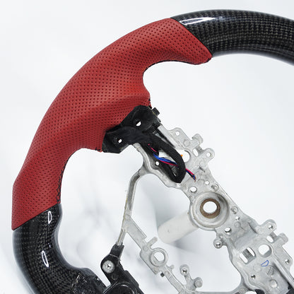 Private custom glossy carbon fiber steering wheel with red perforate leather for LEXUS IS/ISF/ES/RX/RC/RCF