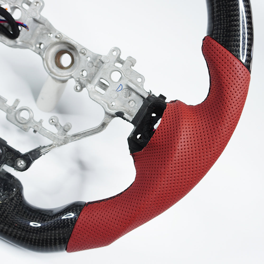 Private custom glossy carbon fiber steering wheel with red perforate leather for LEXUS IS/ISF/ES/RX/RC/RCF