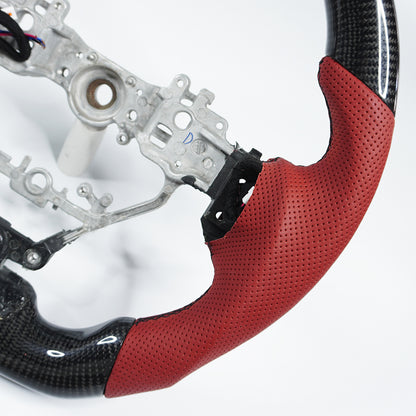 Private custom glossy carbon fiber steering wheel with red perforate leather for LEXUS IS/ISF/ES/RX/RC/RCF