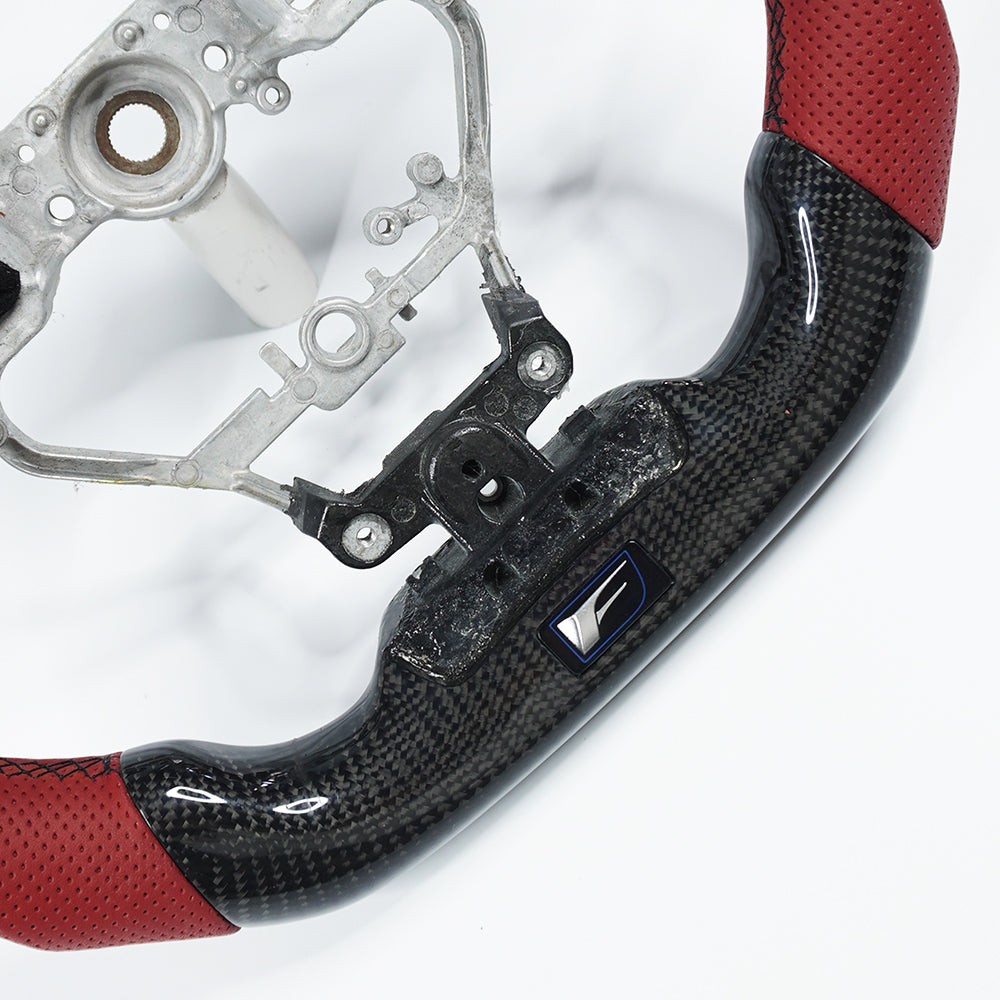 Private custom glossy carbon fiber steering wheel with red perforate leather for LEXUS IS/ISF/ES/RX/RC/RCF