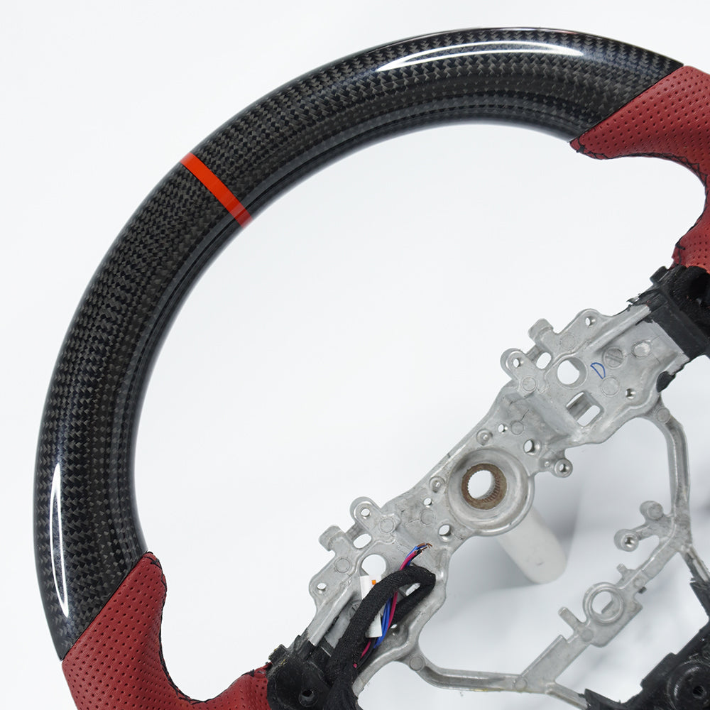 Private custom glossy carbon fiber steering wheel with red perforate leather for LEXUS IS/ISF/ES/RX/RC/RCF