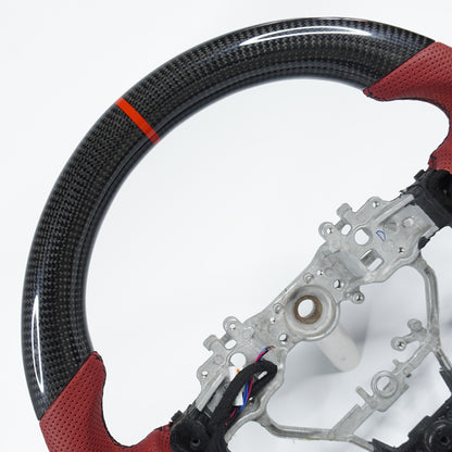 Private custom glossy carbon fiber steering wheel with red perforate leather for LEXUS IS/ISF/ES/RX/RC/RCF