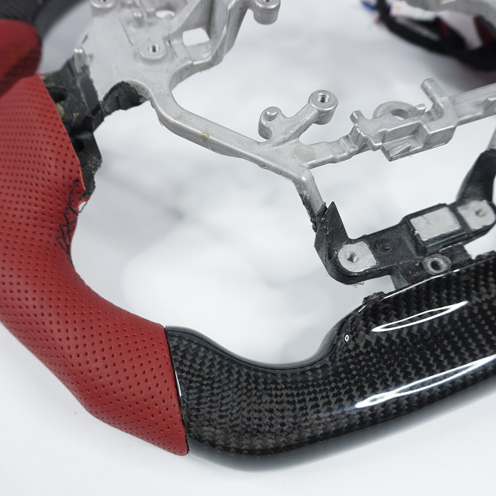 Private custom glossy carbon fiber steering wheel with red perforate leather for LEXUS IS/ISF/ES/RX/RC/RCF