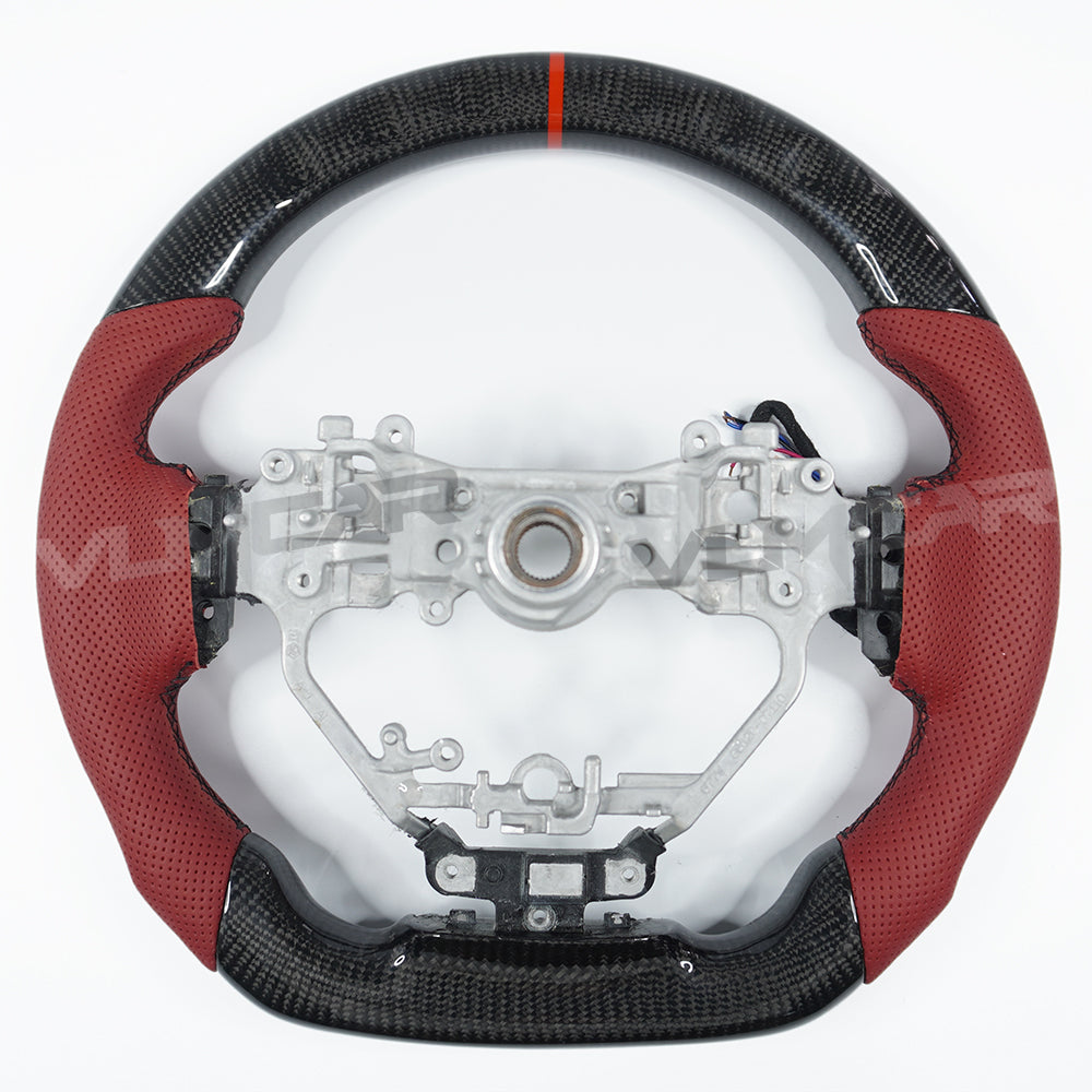Private custom glossy carbon fiber steering wheel with red perforate leather for LEXUS IS/ISF/ES/RX/RC/RCF