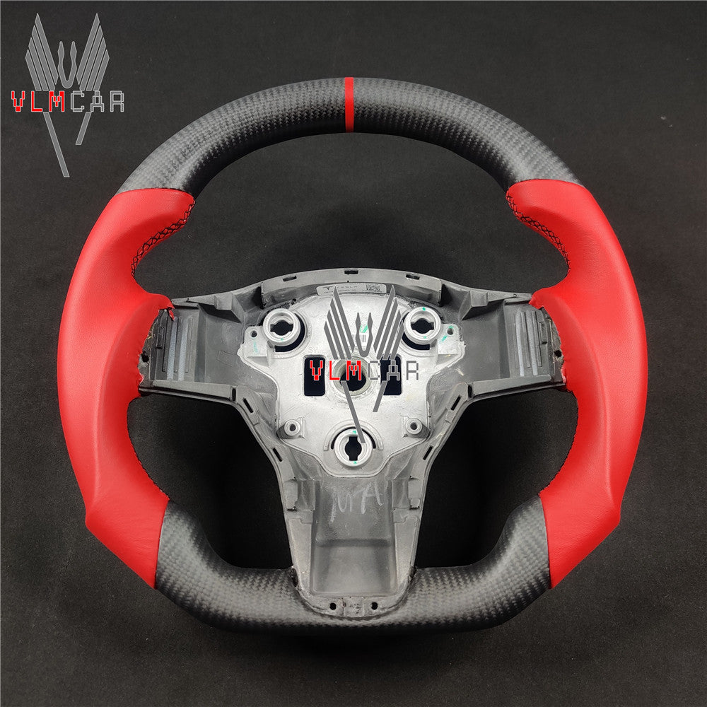 Custom Alcantara carbon fiber steering wheel For Tesla Model 3 racing wheel and Black Leather wheel
