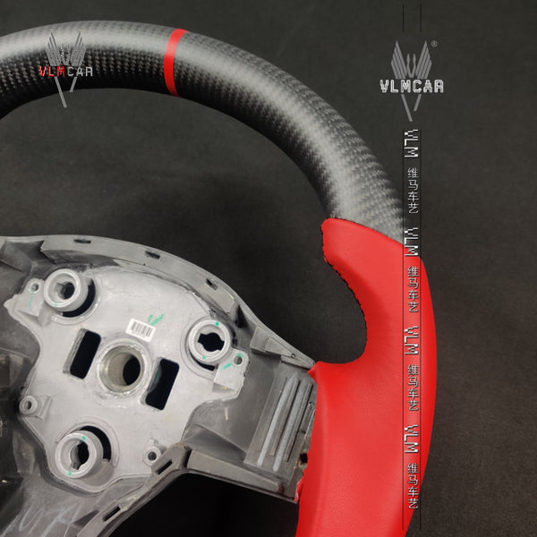 Custom Alcantara carbon fiber steering wheel For Tesla Model 3 racing wheel and Black Leather wheel