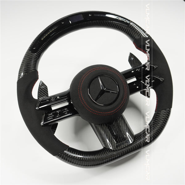 Custom New design carbon fiber AMG style steering wheel with led For Benz W204 W212 W221 W222 W223 AMG S63 G63 G55 racing wheel
