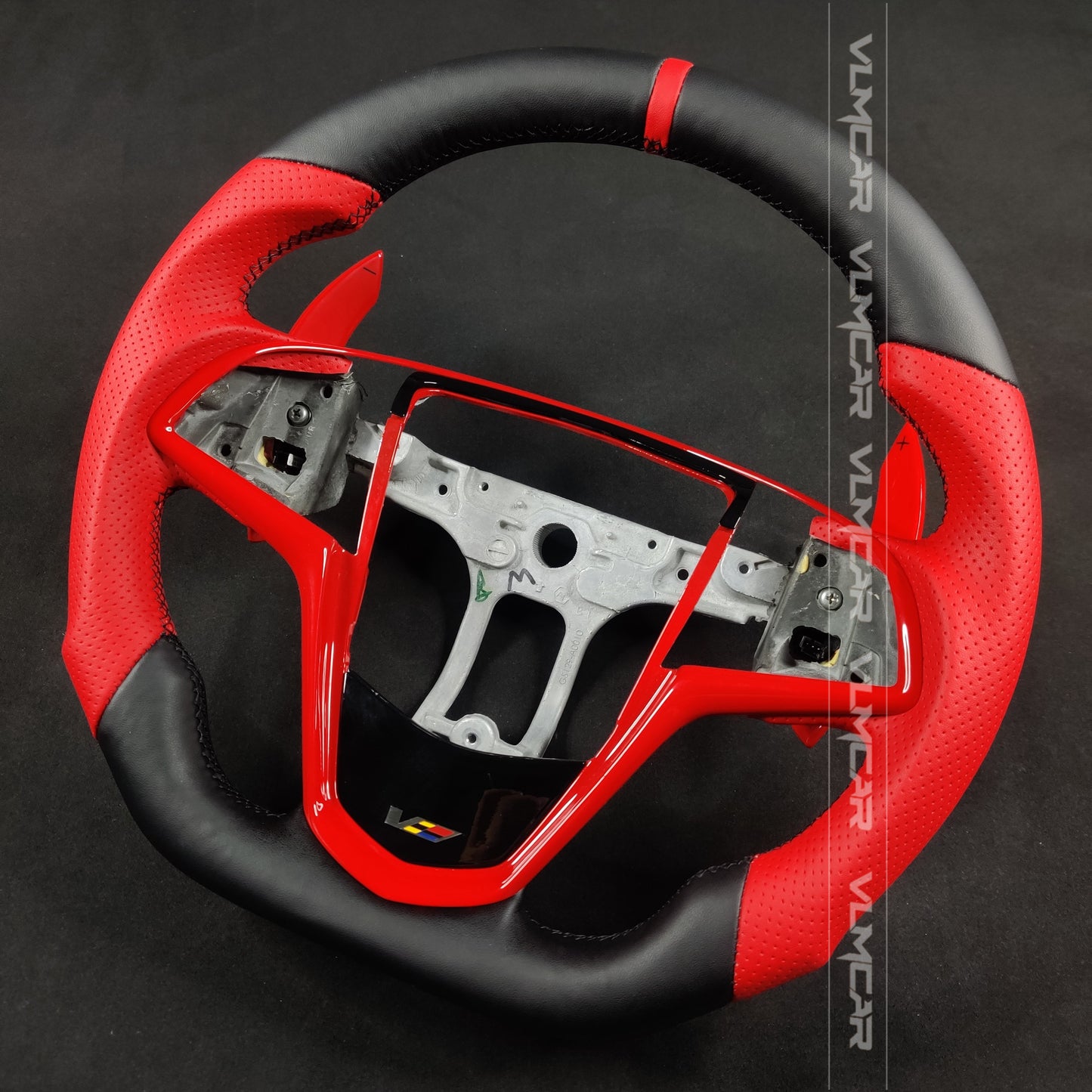 Private custom carbon fiber steering wheel with red leather for Cadillac ATS/CTS-V3 /with shift paddles