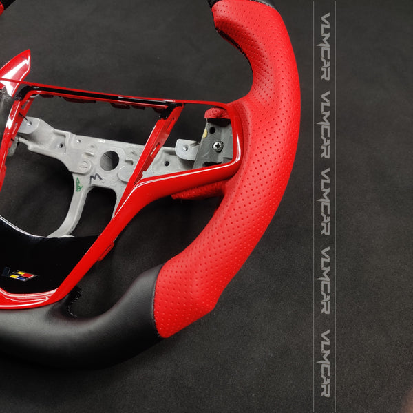 Private custom carbon fiber steering wheel with red leather for Cadillac ATS/CTS-V3 /with shift paddles