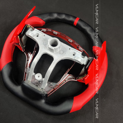 Private custom carbon fiber steering wheel with red leather for Cadillac ATS/CTS-V3 /with shift paddles