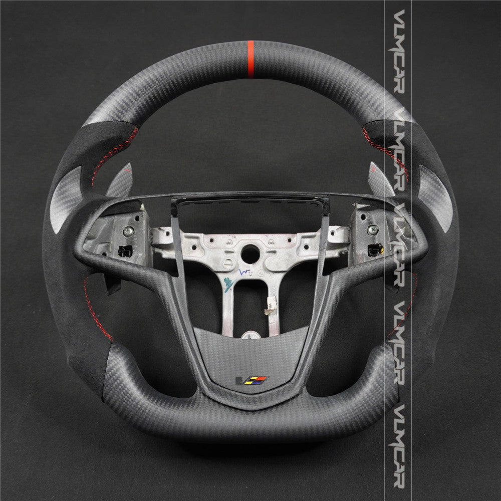 Private custom Matte carbon fiber steering wheel with alcantara for Cadillac ATS/CTS-V3 with carbon shift paddles